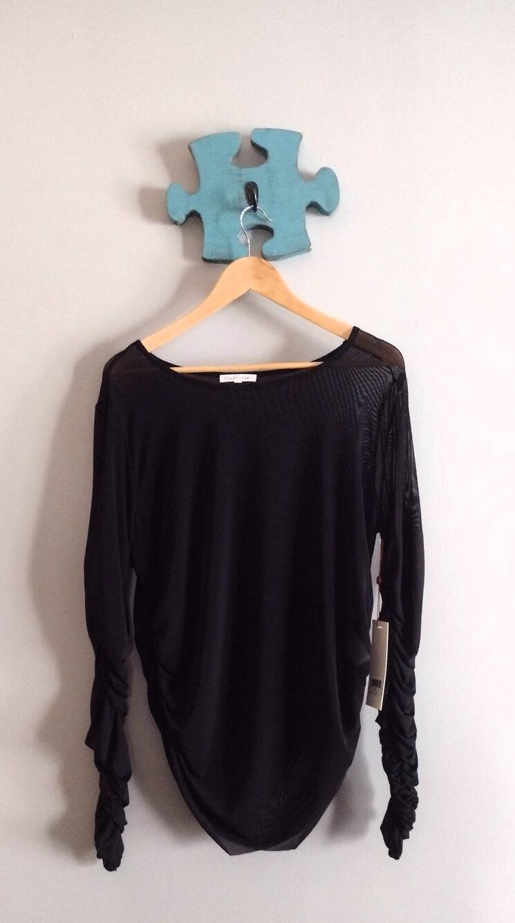 NWT Casa Zeta Jones Black Semi Sheer Ruffle Blouse XL